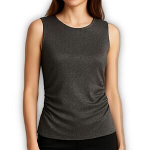 Rebecca Minkoff Top Size Large Black Sleeveless Shimmer Ruched Stretch